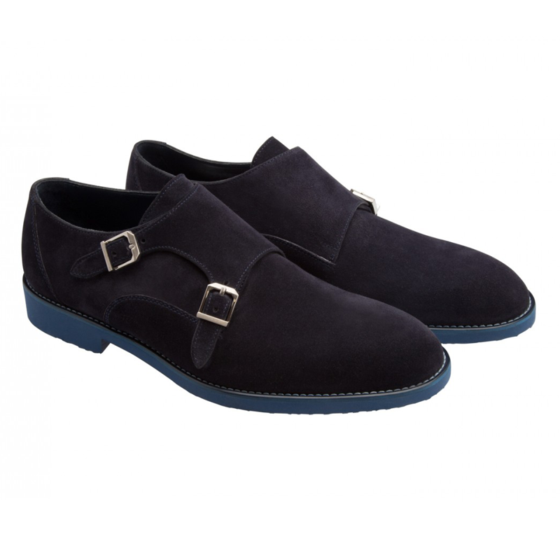 Moreschi 042126A Suede Double Monk Strap Shoes Dark Blue