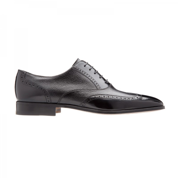 Moreschi Tallin Calfskin & Grained Calfskin Wingtip Oxfords Black