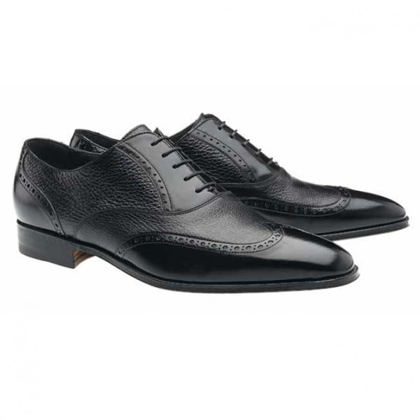Moreschi Tallin Calfskin & Grained Calfskin Wingtip Oxfords Black