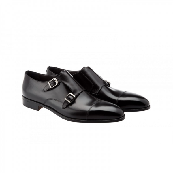 Moreschi Toronto Double Monk Strap Cap Toe Shoes Black