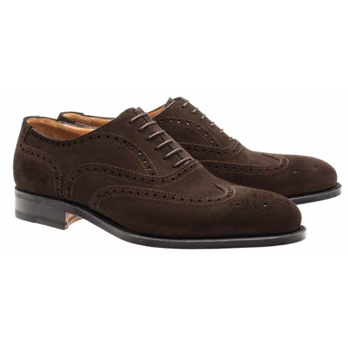 Moreschi Windsor Suede Goodyear Welted Wingtip Brogues Dark Brown