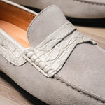 Zelli Monza Suede & Crocodile Driving Shoes White (31-160-WHT)