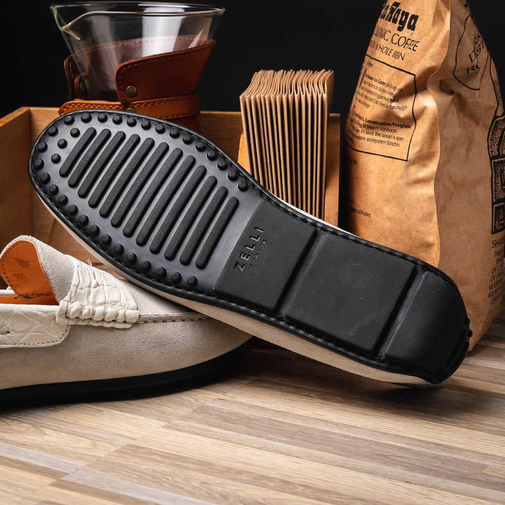Zelli Monza Suede & Crocodile Driving Shoes White