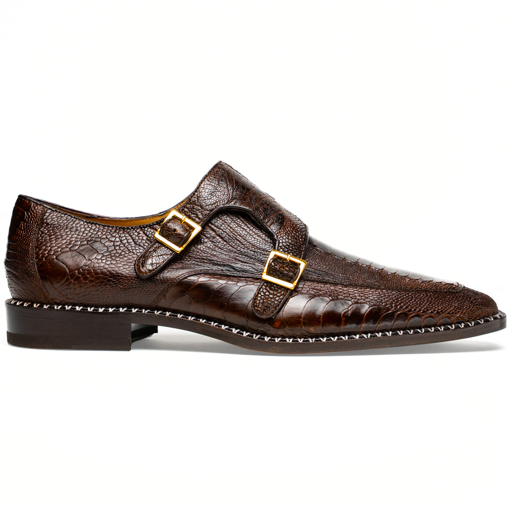 Marco Di Milano Napoli Ostrich Leg Double Monk Strap Brown