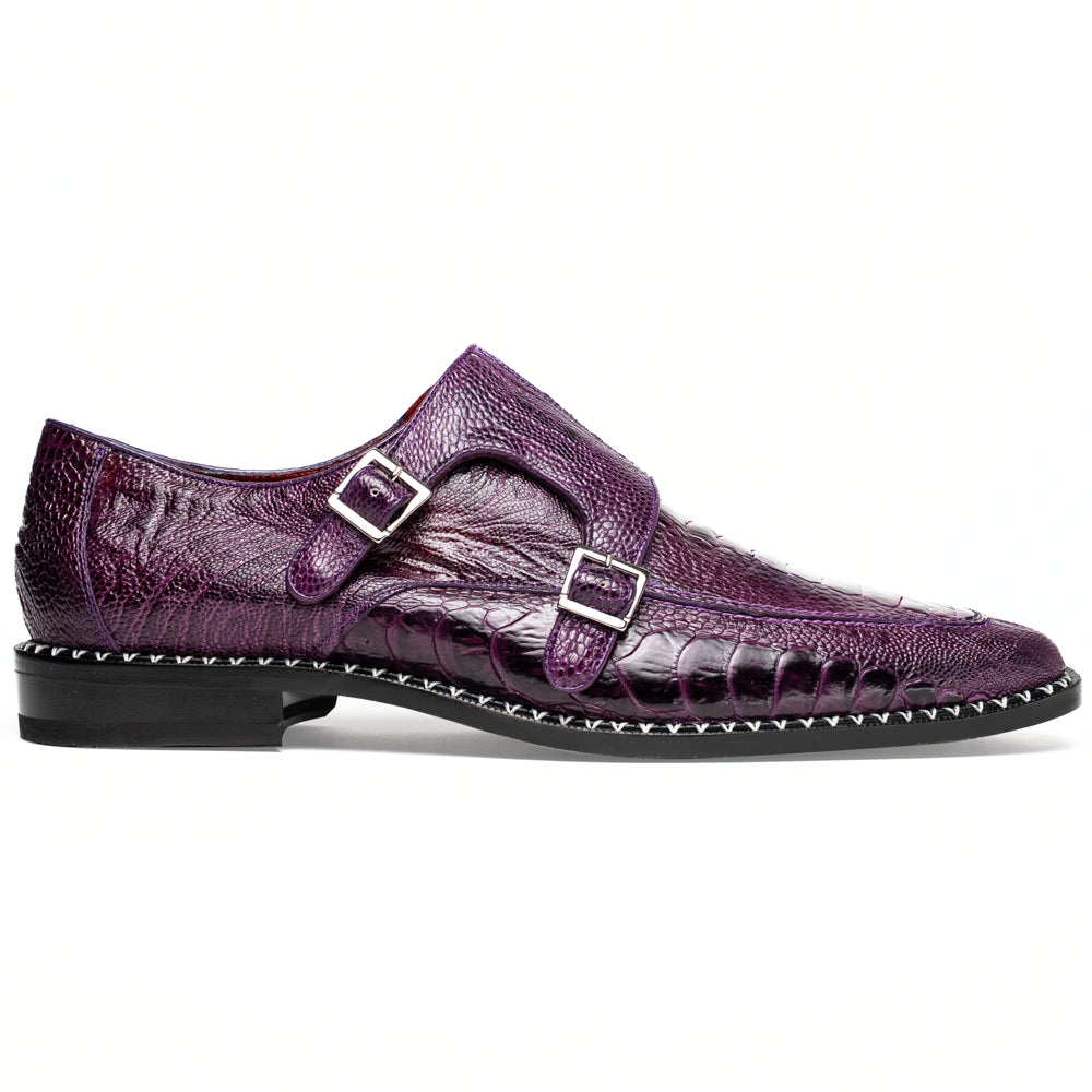 Marco Di Milano Napoli Ostrich Leg Double Monk Strap Purple