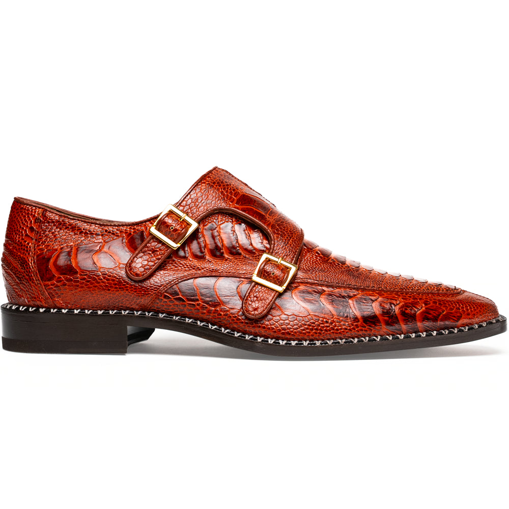 Marco Di Milano Napoli Ostrich Leg Double Monk Strap Rustic Cognac