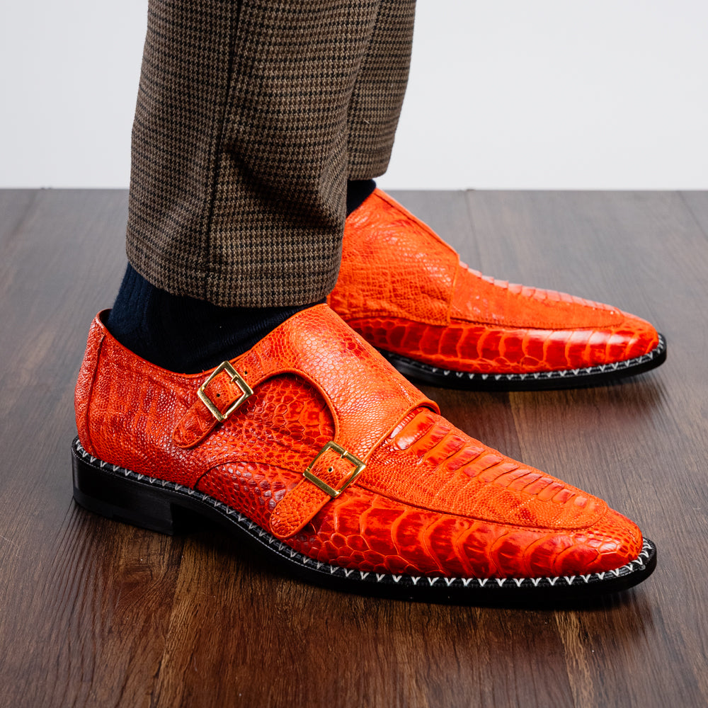 Marco Di Milano Napoli Ostrich Leg Double Monk Strap Rustic Orange