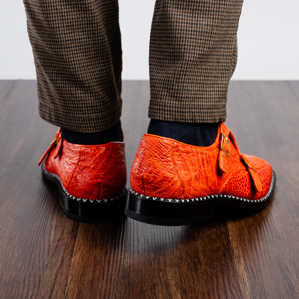 Marco Di Milano Napoli Ostrich Leg Double Monk Strap Rustic Orange