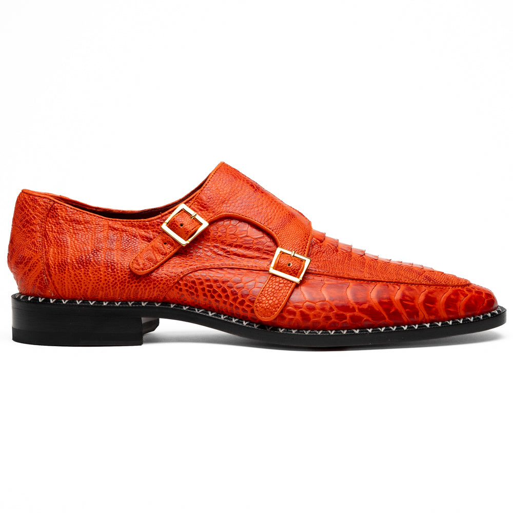 Marco Di Milano Napoli Ostrich Leg Double Monk Strap Rustic Orange