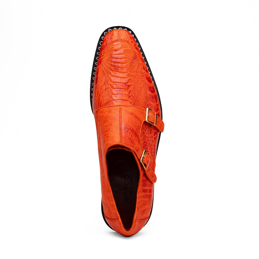 Marco Di Milano Napoli Ostrich Leg Double Monk Strap Rustic Orange