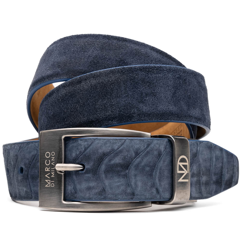 Marco Di Milano Sueded Ostrich & Suede Belt Navy