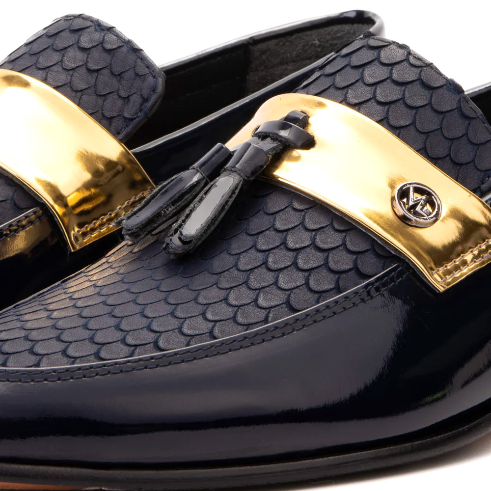 Vinci Leather The Imperial Leather Dress Shoe Navy Blue & Gold