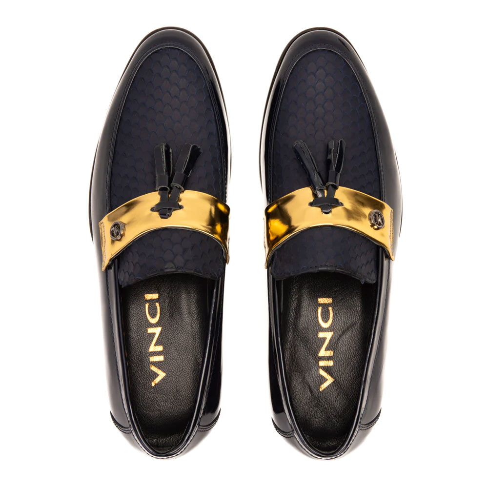 Vinci Leather The Imperial Leather Dress Shoe Navy Blue & Gold