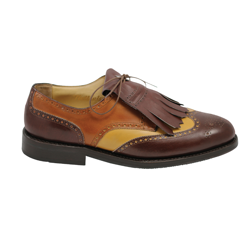 Nettleton Golf Kilted Wingtip Shoes Tri Color Brown