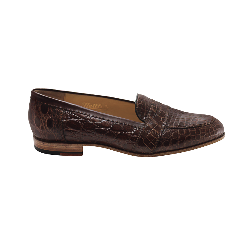 Nettleton Houston Genuine Crocodile Penny Loafers Brown