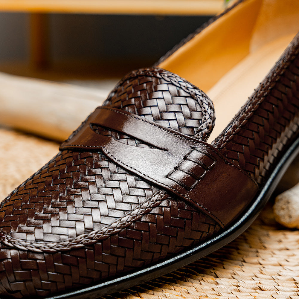 マロン Zelli Nicola Woven Loafers Dark Brown | MensDesignerShoe.com
