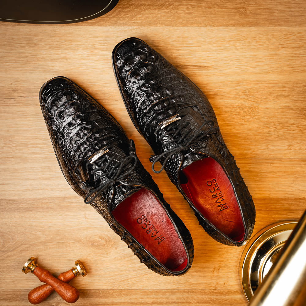 Marco Di Milano Nilo Nile Crocodile Derby Black | MensDesignerShoe.com