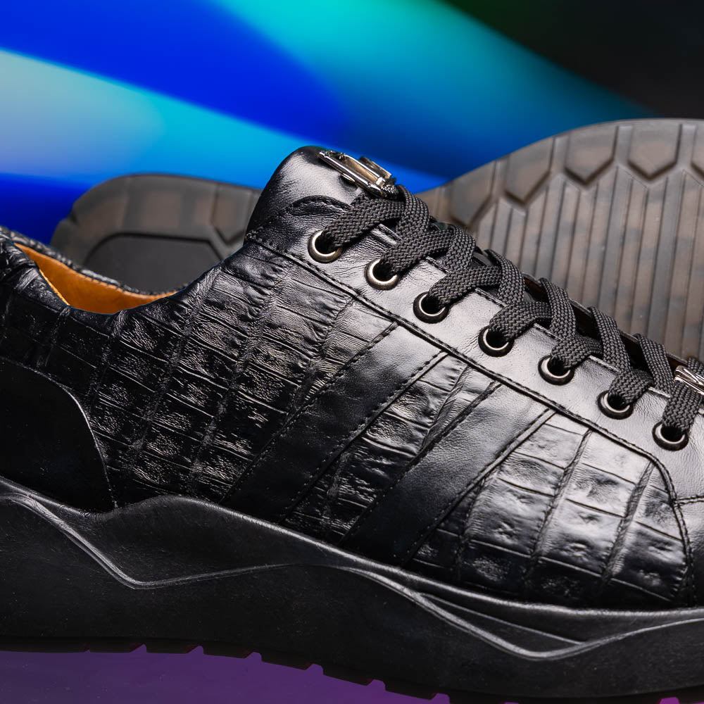 Marco Di Milano Nino Caiman Crocodile Sneakers Black