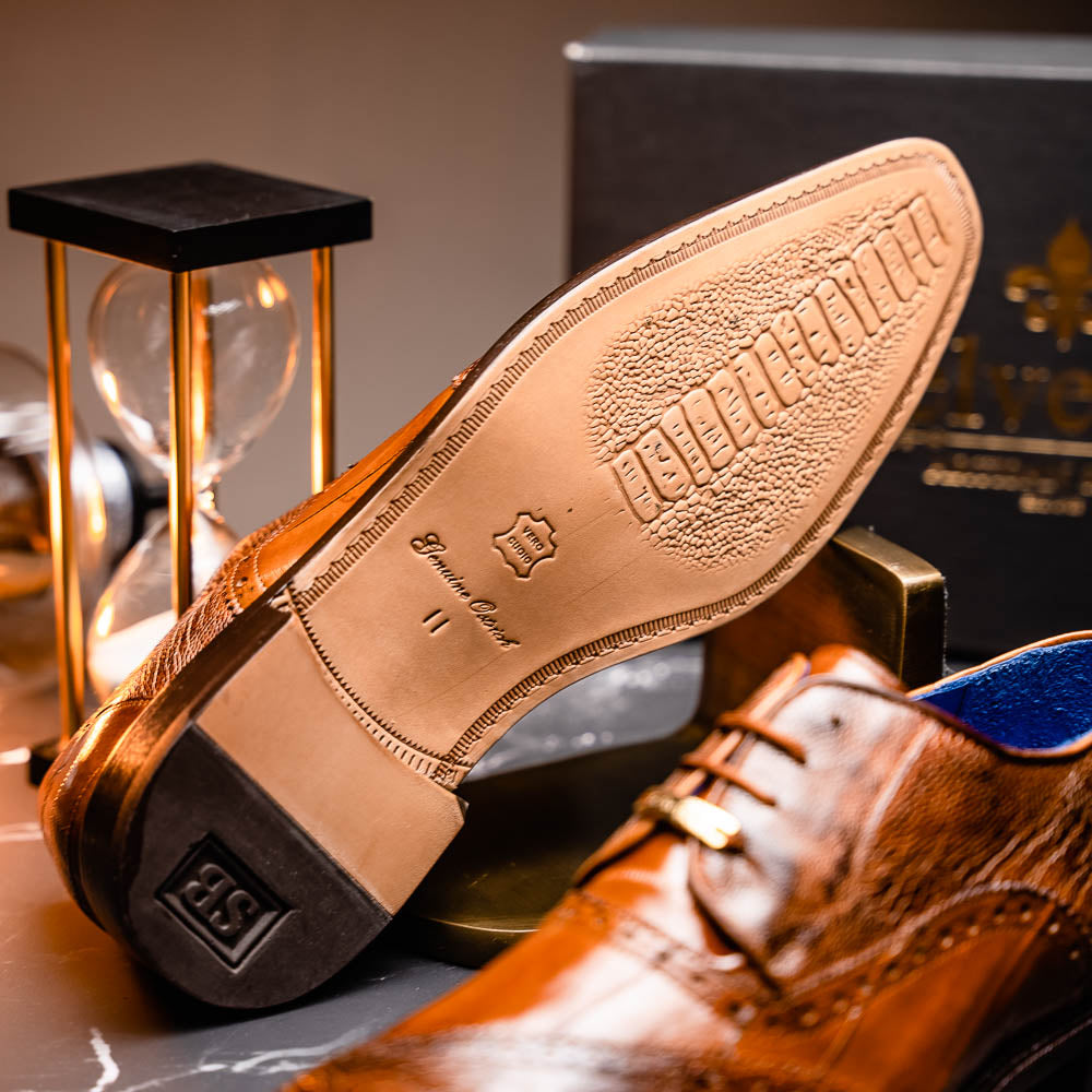 Belvedere Nino Eel & Ostrich Shoes Antique Camel (0B4