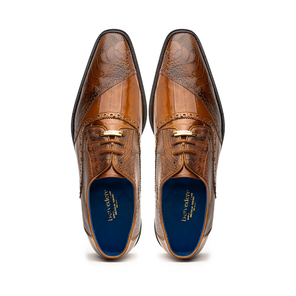 Belvedere Nino Eel & Ostrich Shoes Antique Camel (0B4)