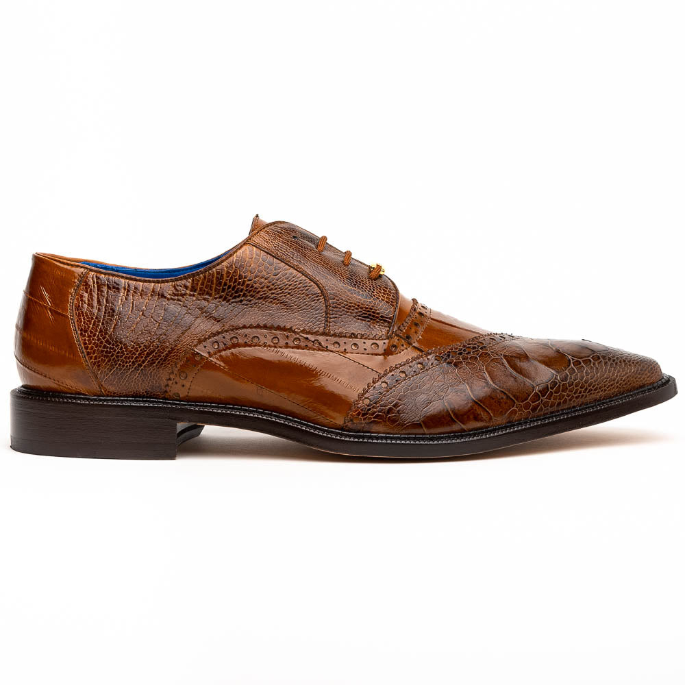 Belvedere Nino Eel & Ostrich Shoes Antique Camel