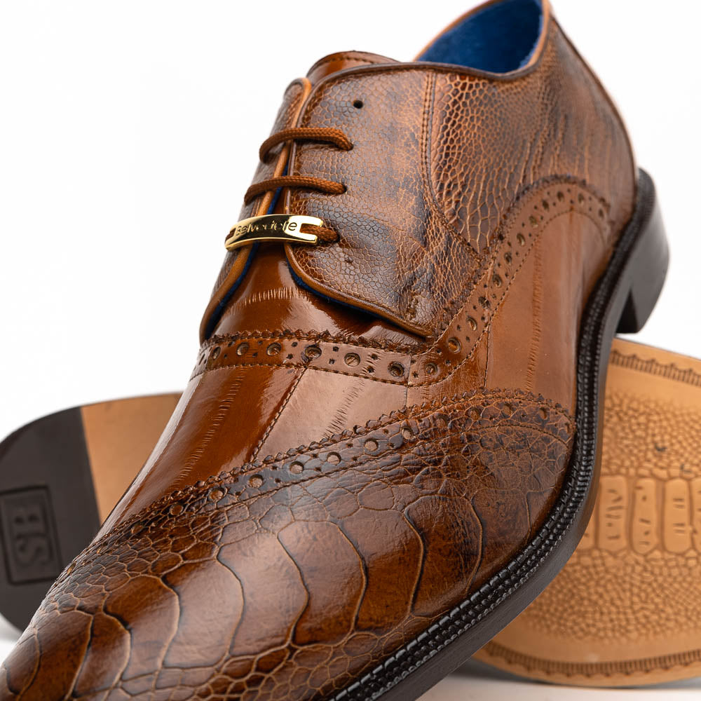 Belvedere Nino Eel & Ostrich Shoes Antique Camel (0B4)
