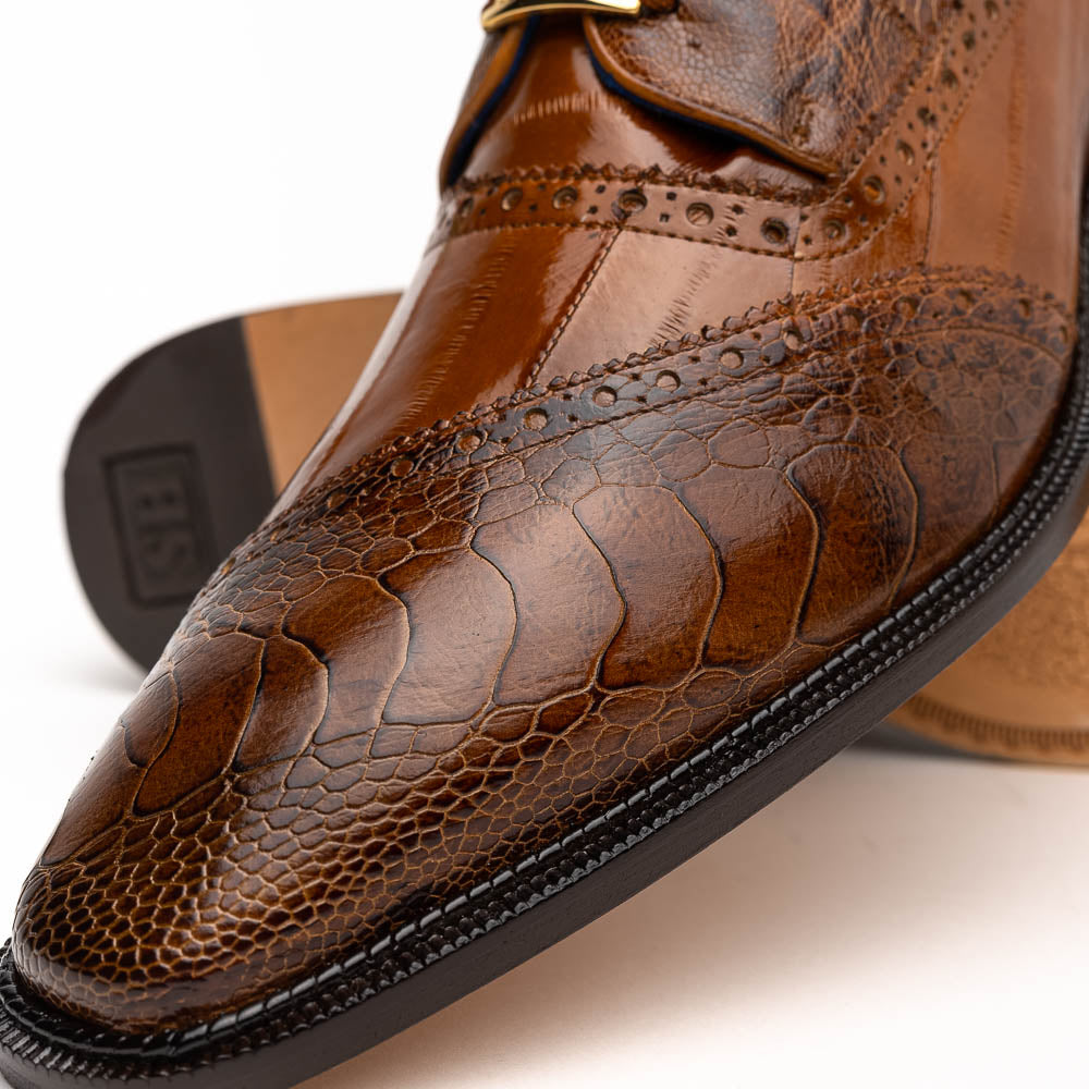 Belvedere Nino Eel & Ostrich Shoes Antique Camel (0B4)