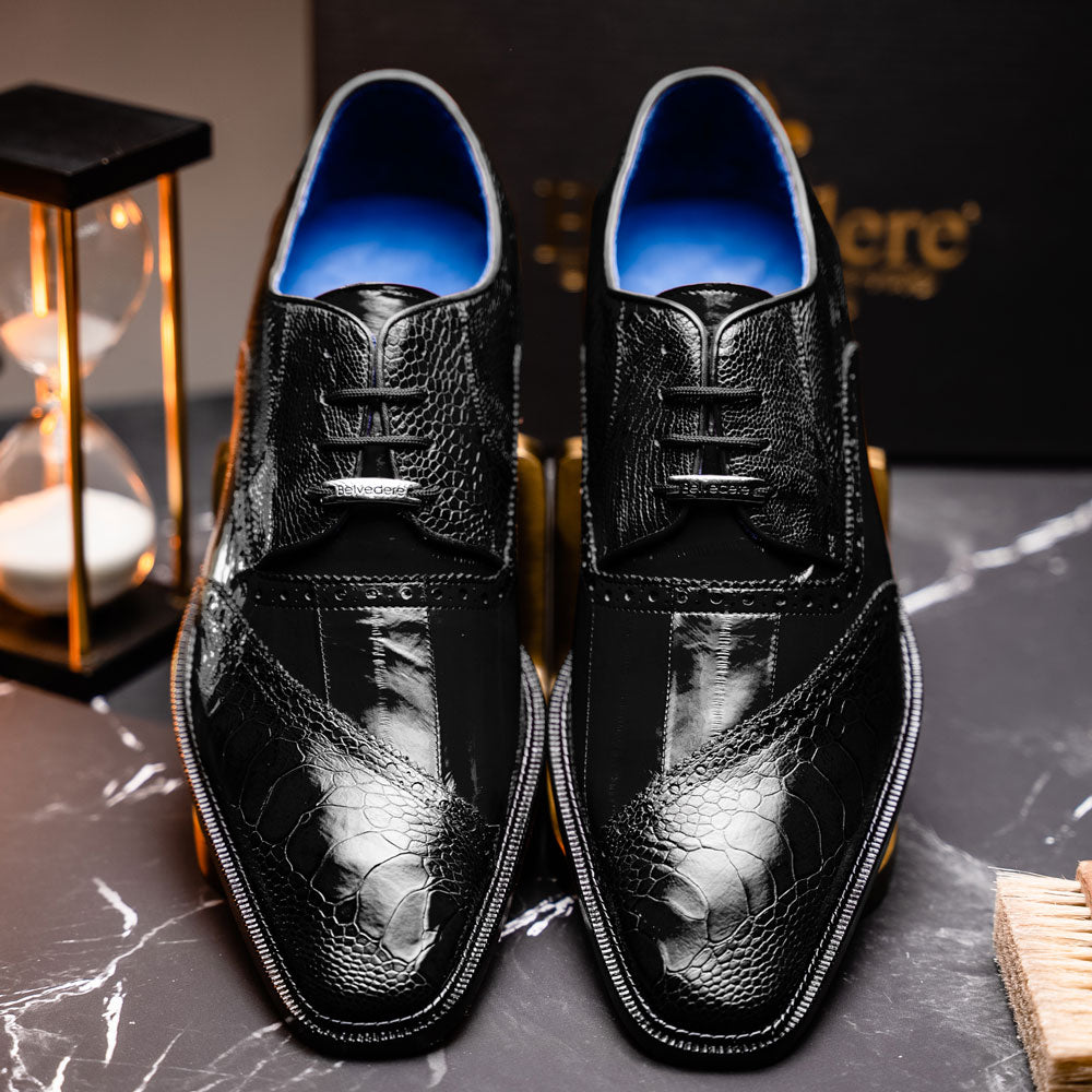 Belvedere Nino Eel & Ostrich Shoes Black (0B4)