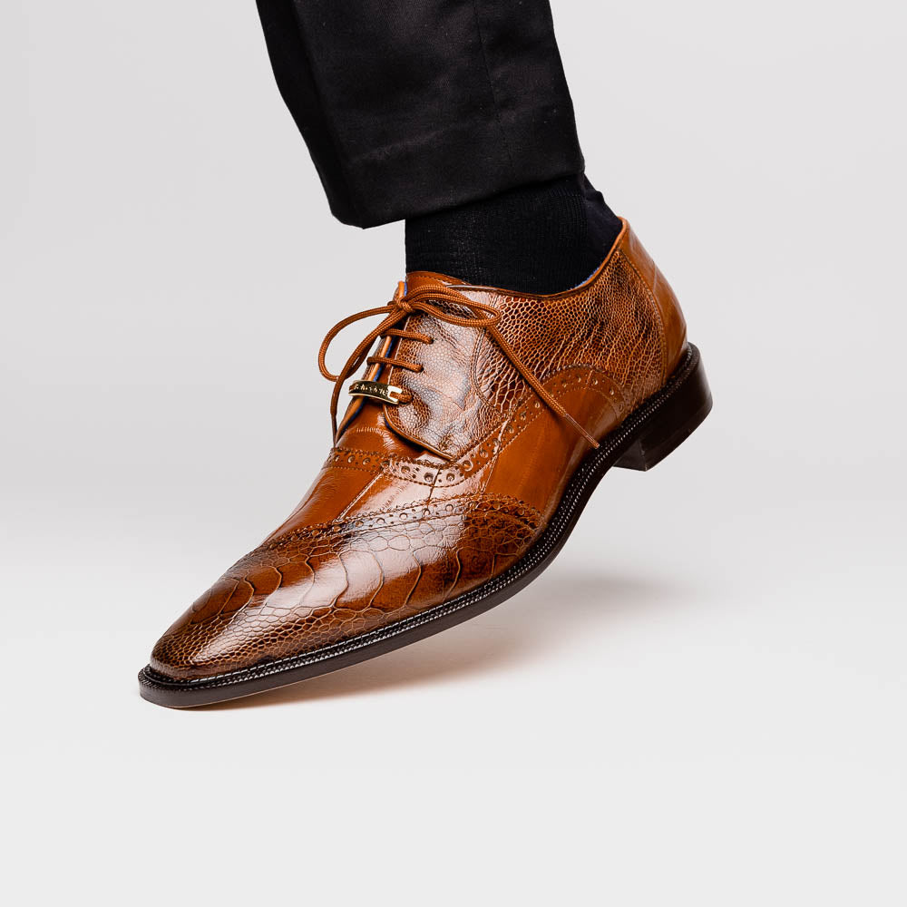Belvedere Nino Eel & Ostrich Shoes Antique Camel (0B4)