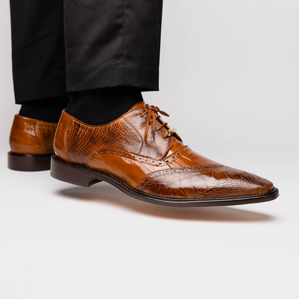 Belvedere Nino Eel & Ostrich Shoes Antique Camel (0B4)