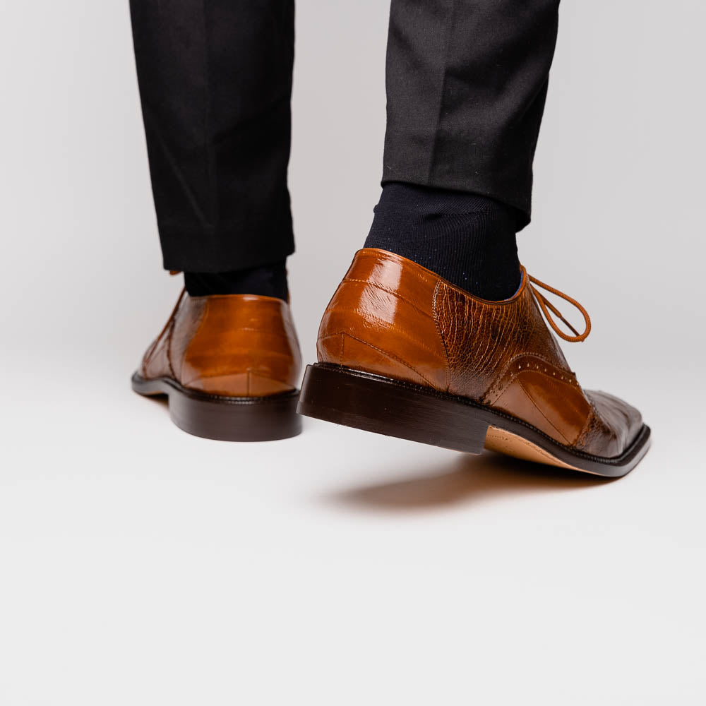 Belvedere Nino Eel & Ostrich Shoes Antique Camel (0B4)