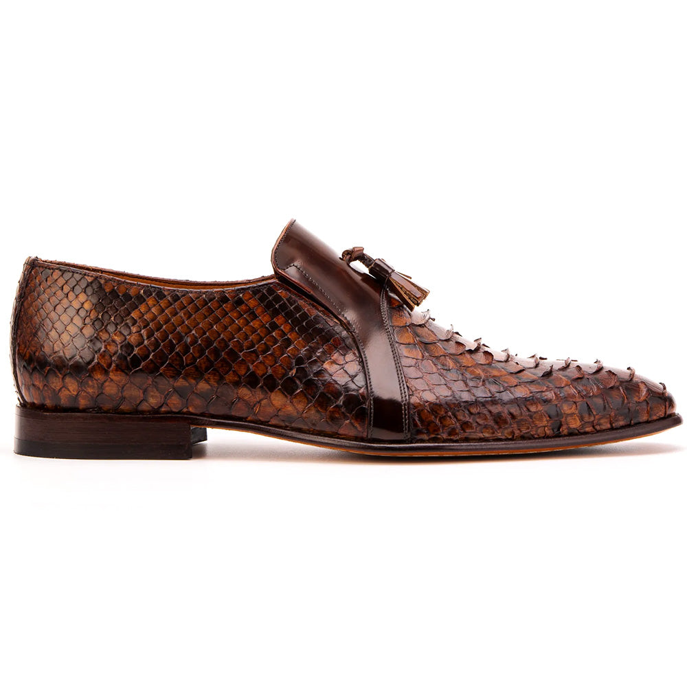 Vinci Leather The Noctis Genuine Python & Leather Tassel Loafer Cognac