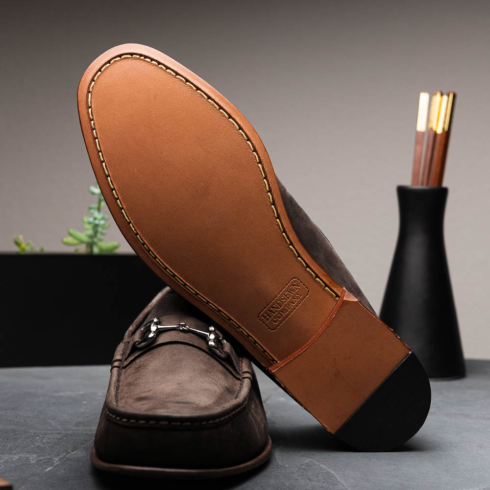 Handsewn Shoe Co. Nubuck Bit Loafers Dark Brown