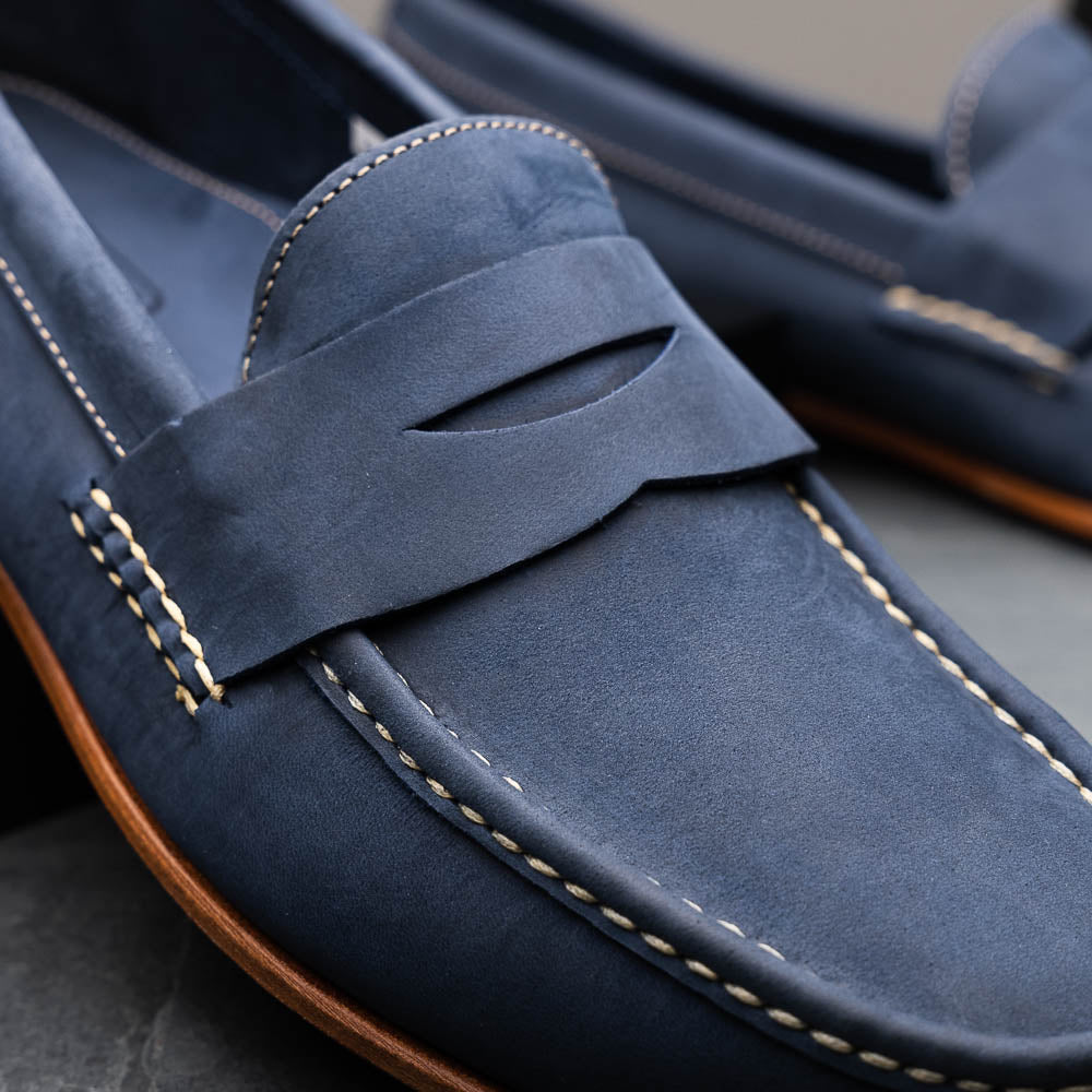 Handsewn Shoe Co. Nubuck Penny Loafers Navy