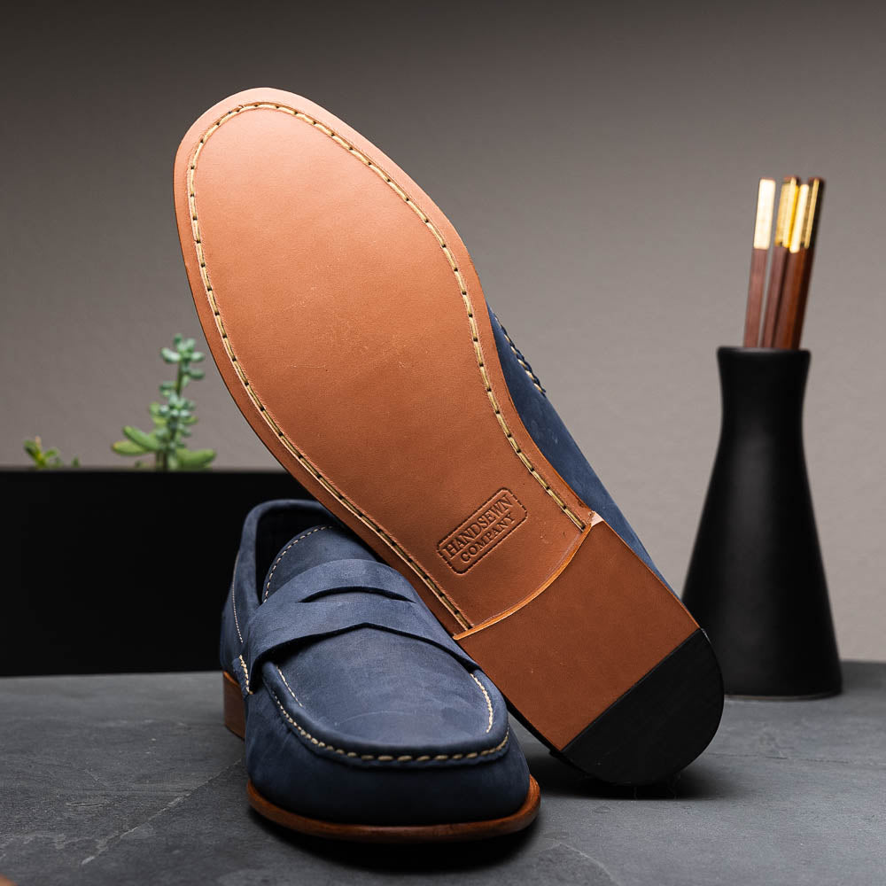 Handsewn Shoe Co. Nubuck Penny Loafers Navy