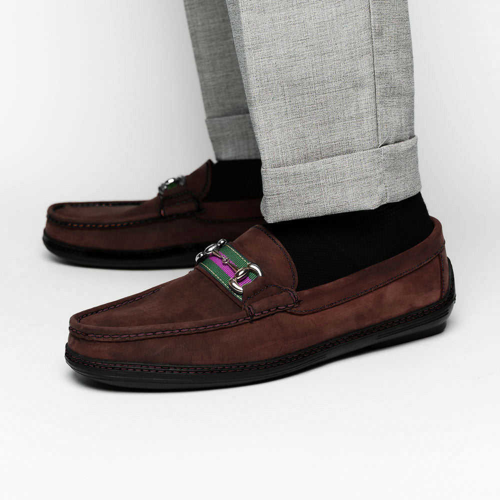 Handsewn Shoe Co. Nubuck Stripe Loafers Dark Brown