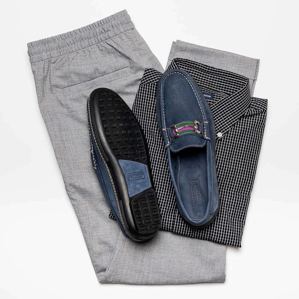 Handsewn Shoe Co. Nubuck Stripe Loafers Navy