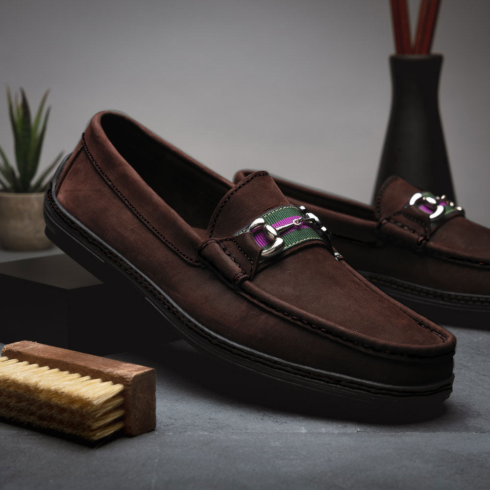 Handsewn Shoe Co. Nubuck Stripe Loafers Dark Brown