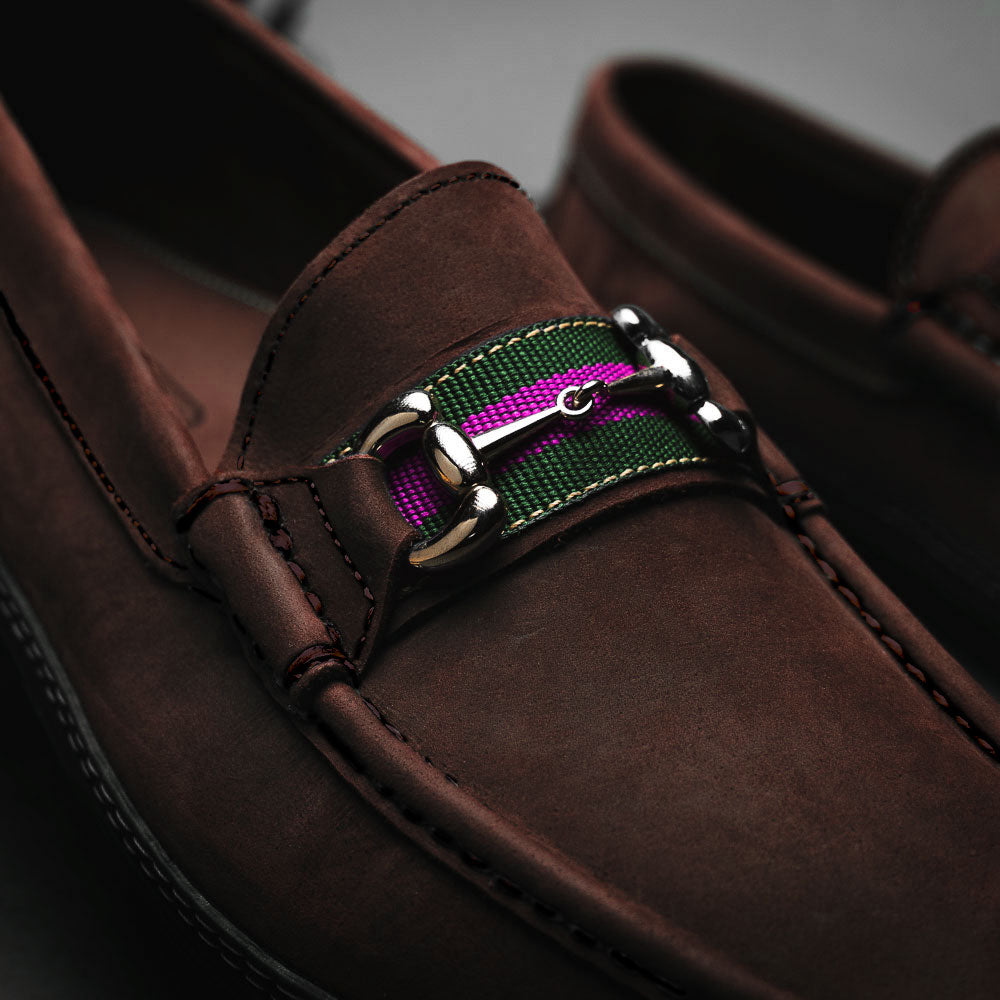 Handsewn Shoe Co. Nubuck Stripe Loafers Dark Brown