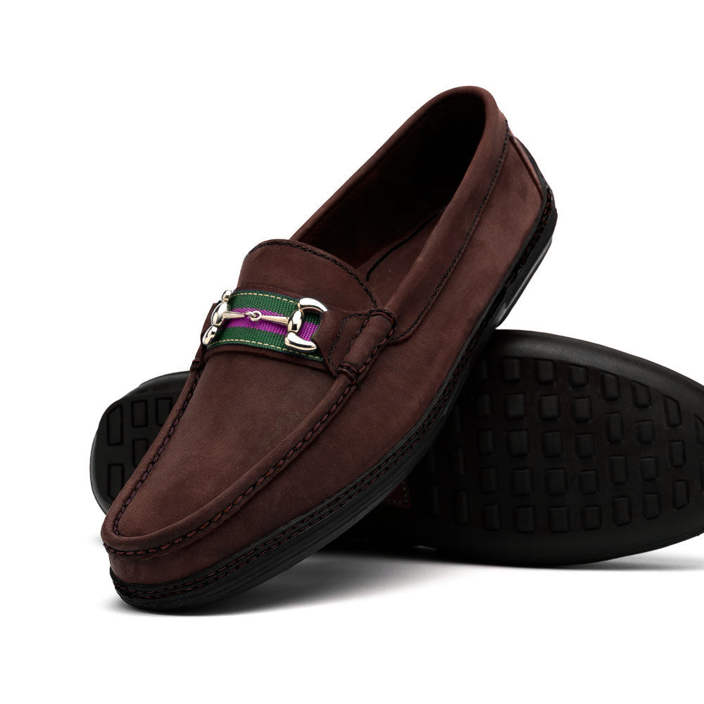 Handsewn Shoe Co. Nubuck Stripe Loafers Dark Brown