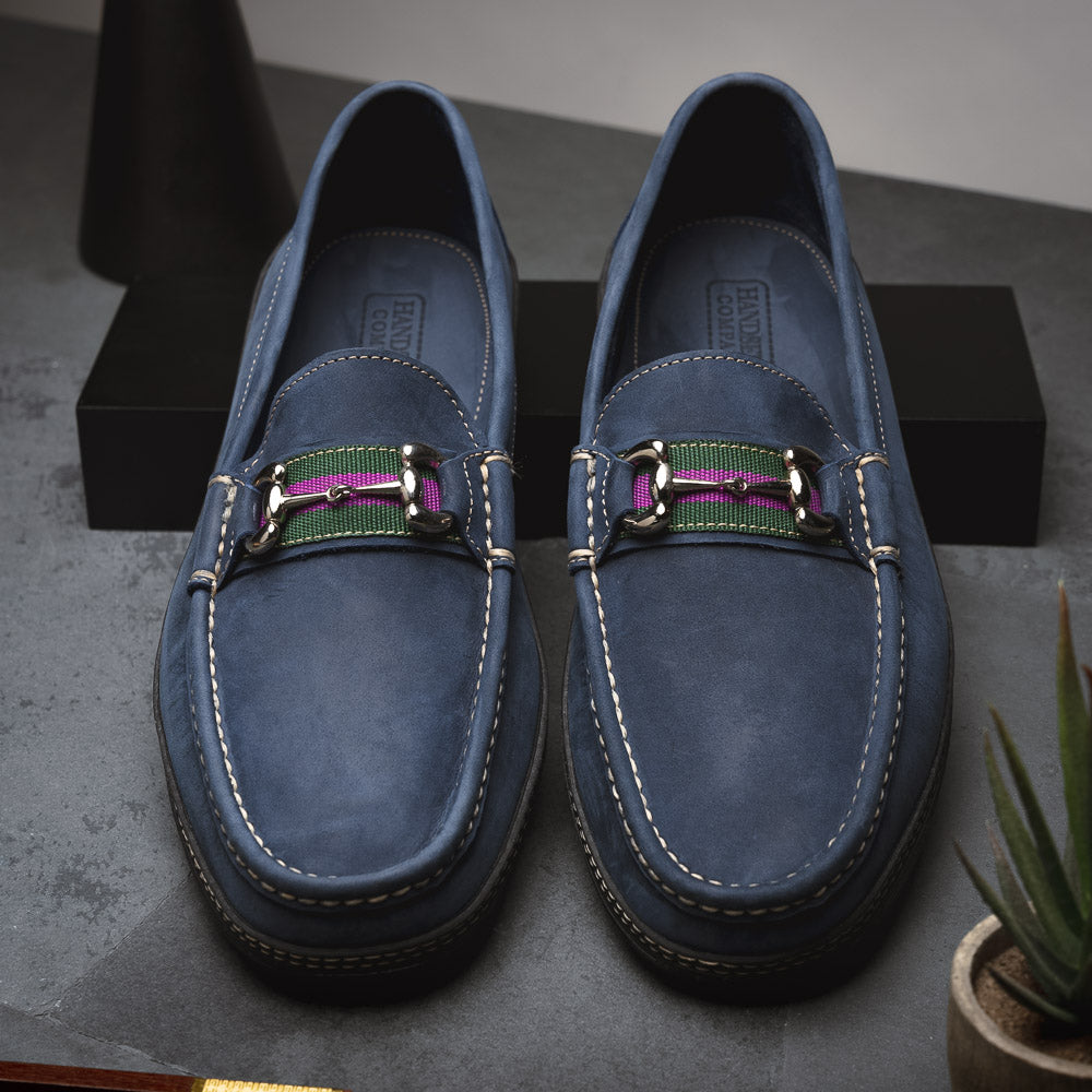 Handsewn Shoe Co. Nubuck Stripe Loafers Navy
