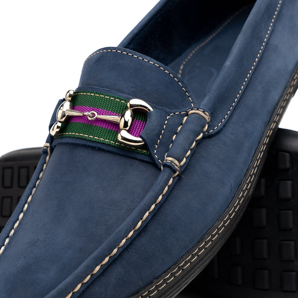 Handsewn Shoe Co. Nubuck Stripe Loafers Navy