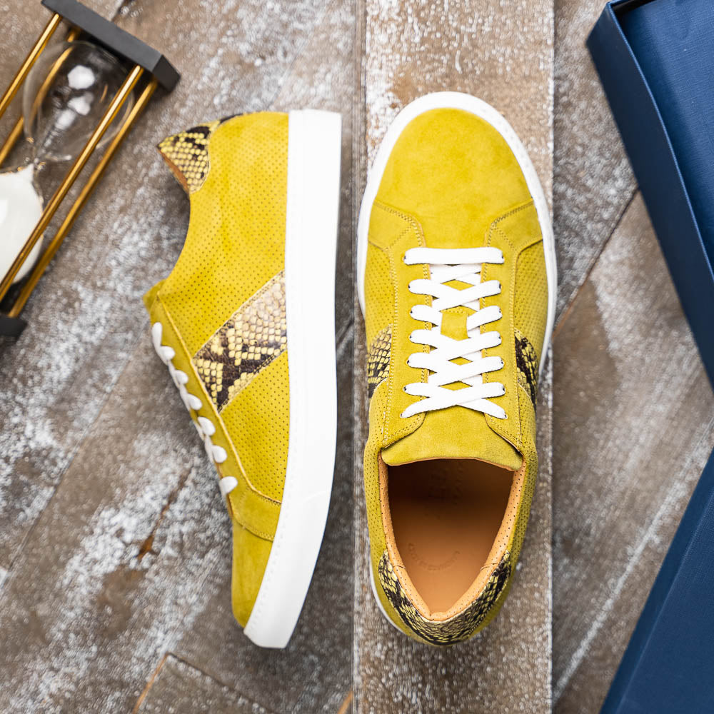 Zelli Olympias Python & Suede Goatskin Sneakers Chartreuse
