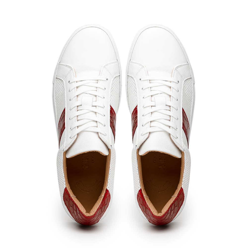 Zelli Olympias Calf & Crocodile Sneakers White / Red (61-101-RED)