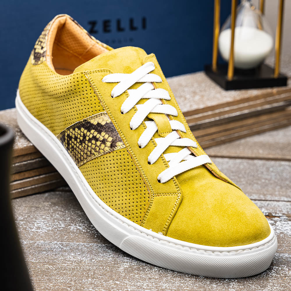 Zelli Olympias Python & Suede Goatskin Sneakers Chartreuse