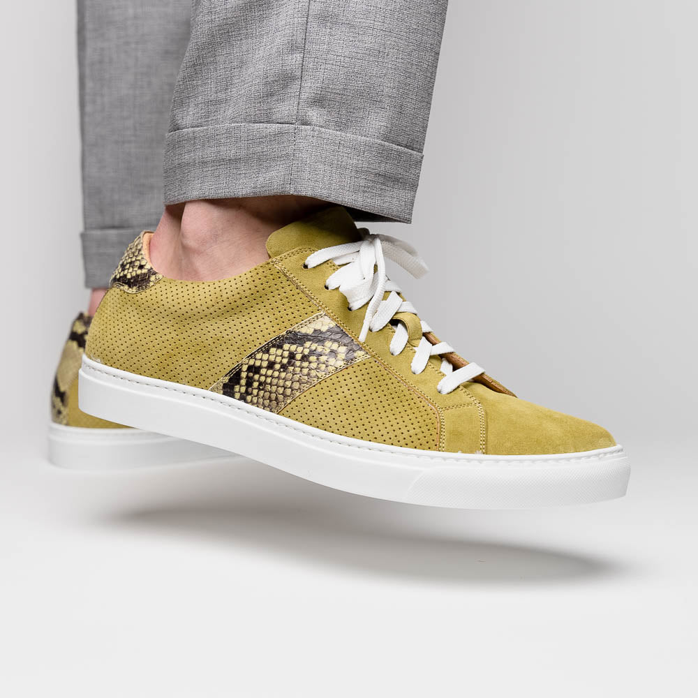 Zelli Olympias Python & Suede Goatskin Sneakers Chartreuse