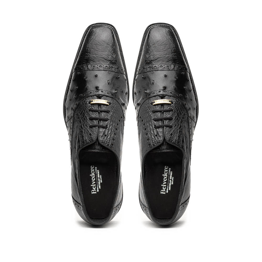Belvedere Onesto II Ostrich/Crocodile Shoes Black (1419)
