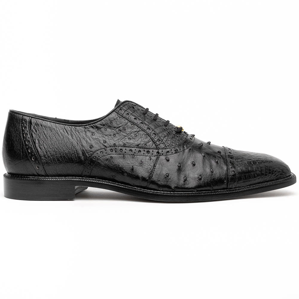 Belvedere Onesto II Ostrich/Crocodile Shoes Black