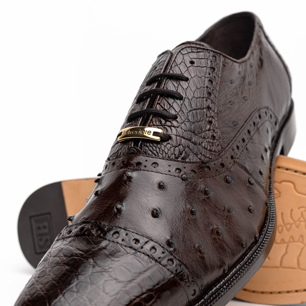 Belvedere Onesto II Ostrich/Crocodile Shoes Brown (1419)