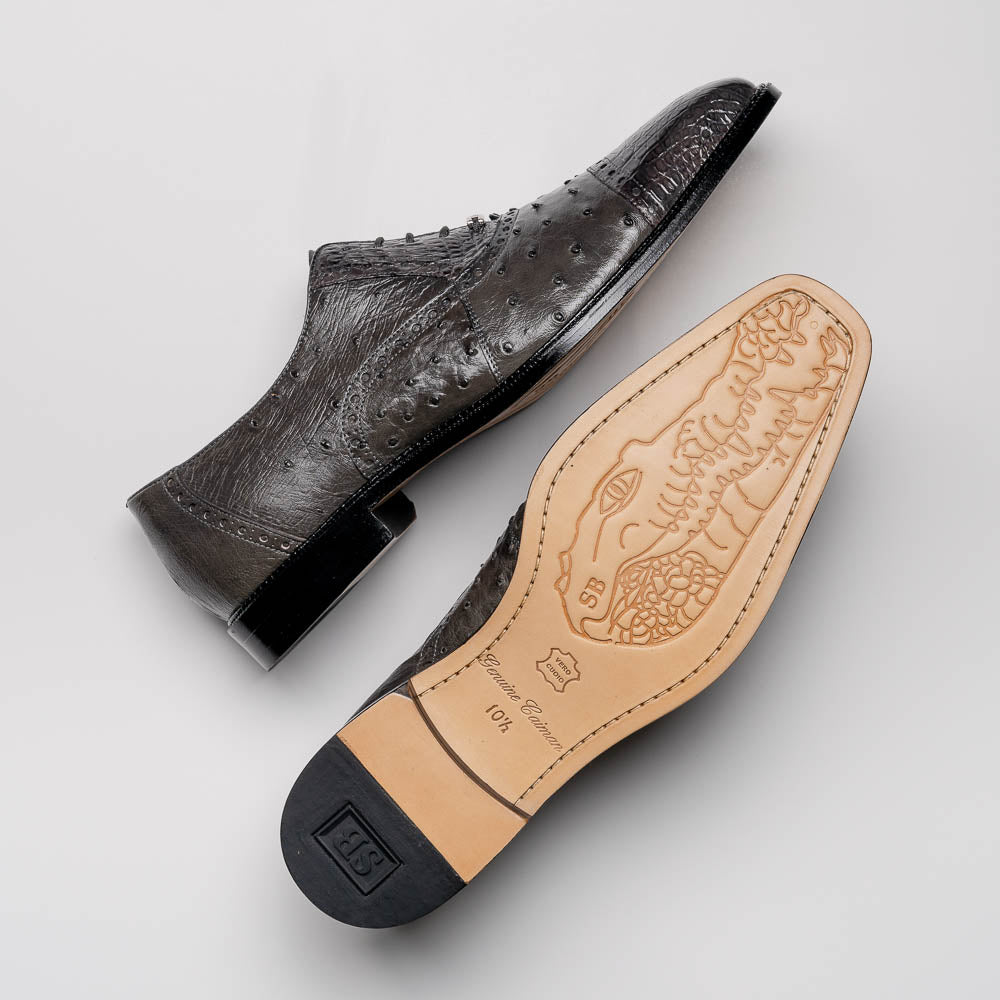 Belvedere Onesto Men's Gray Ostrich & Crocodile Cap Toe Shoes